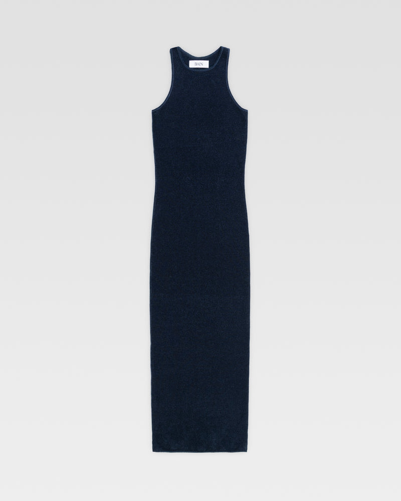 VELOUR KNIT DRESS - Navy