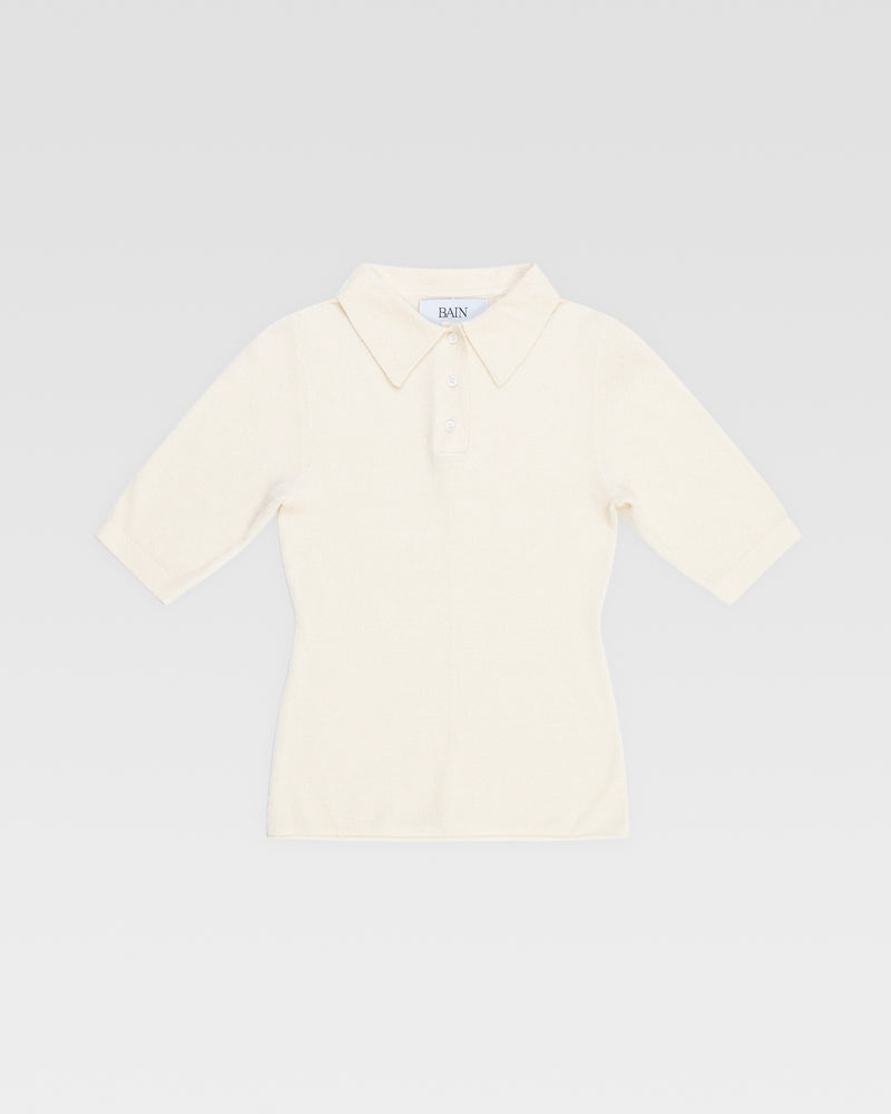 VELOUR KNIT POLO - Ivory