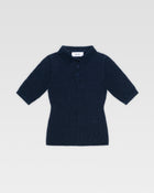 VELOUR KNIT POLO - Navy