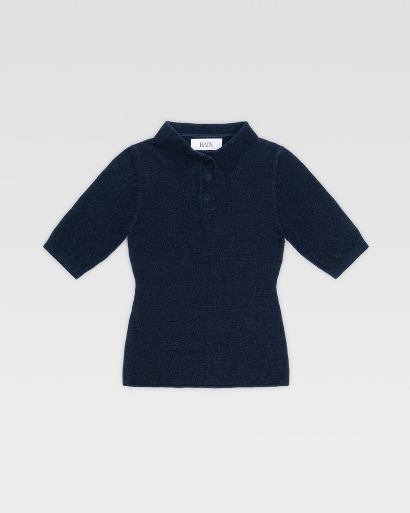 VELOUR KNIT POLO - Navy