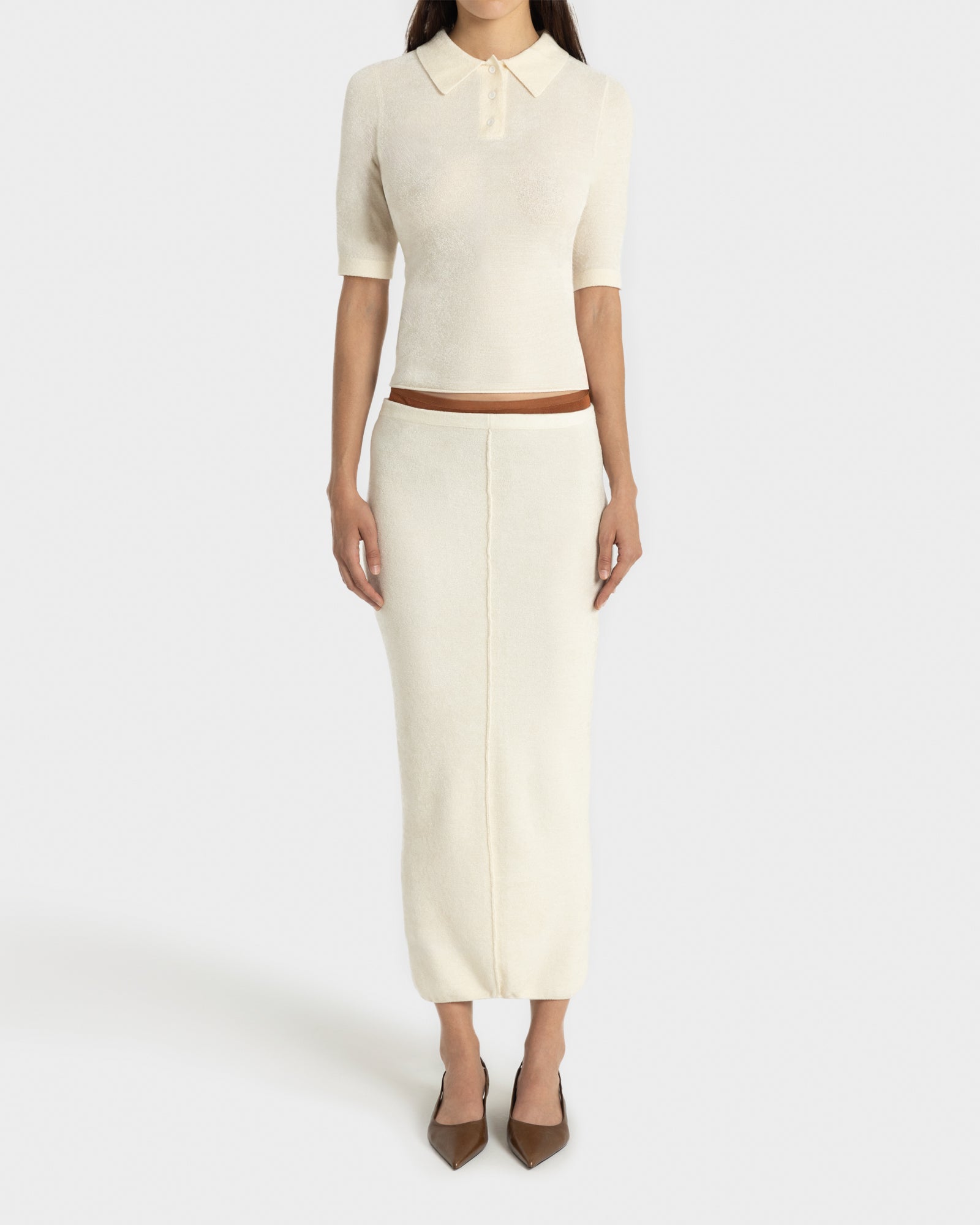 VELOUR KNIT TUBE SKIRT - Ivory