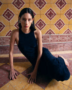VELOUR KNIT DRESS - Navy