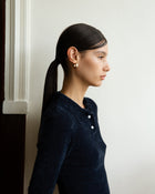 VELOUR KNIT POLO - Navy