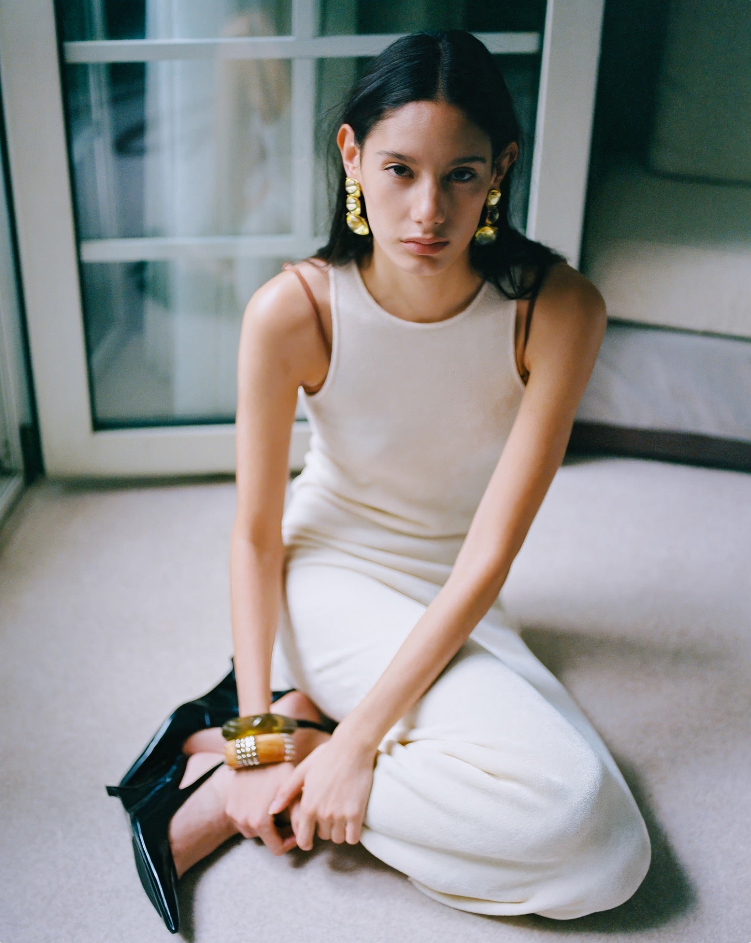 VELOUR KNIT DRESS - Ivory